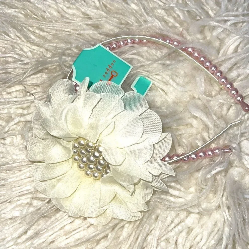 Copper key ivory pearl pink headband‎